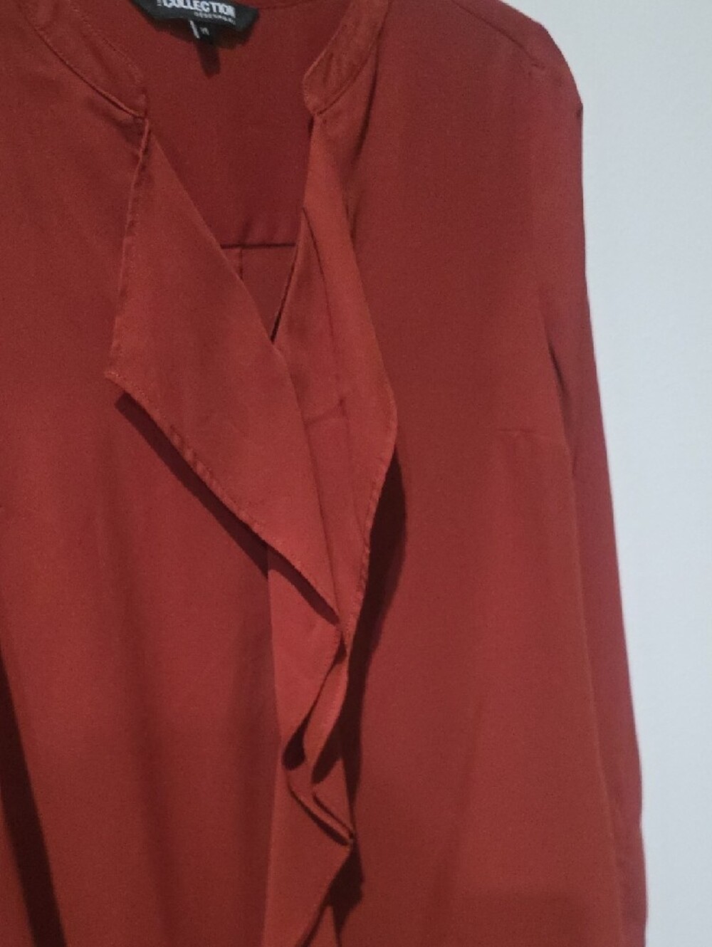 IC COLLECTION Rust Ruffle-Front Blouse - Picture 3 of 7